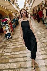 EMBROIDERED EYELET MIDI DRESS
