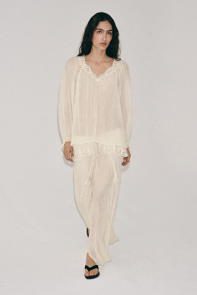 zw collection embroidered linen dress EMBROIDERED PLEATED DRESS ZW COLLECTION - Pistachio