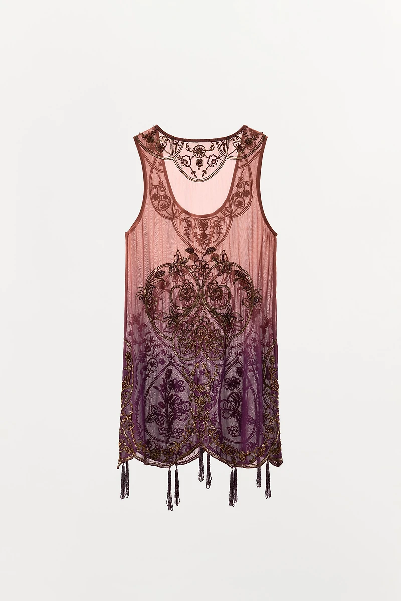 LIMITED EDITION BEADED TIE-DYE PRINTED DRESS