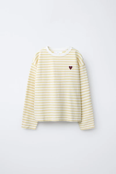 EMBROIDERED HEART STRIPED T-SHIRT