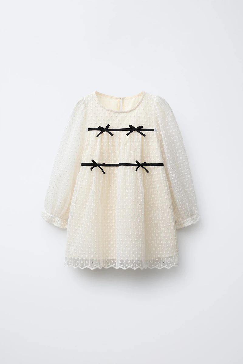 EMBROIDERED TULLE DRESS WITH BOWS