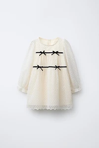 EMBROIDERED TULLE DRESS WITH BOWS