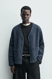TEXTURED WOOL BLEND CARDIGAN