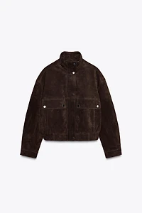 SUEDE LEATHER BOMBER JACKET WITH POCKETS