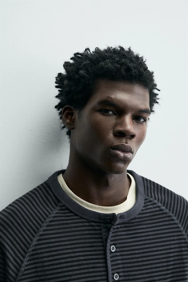 STRIPED HENLEY T-SHIRT