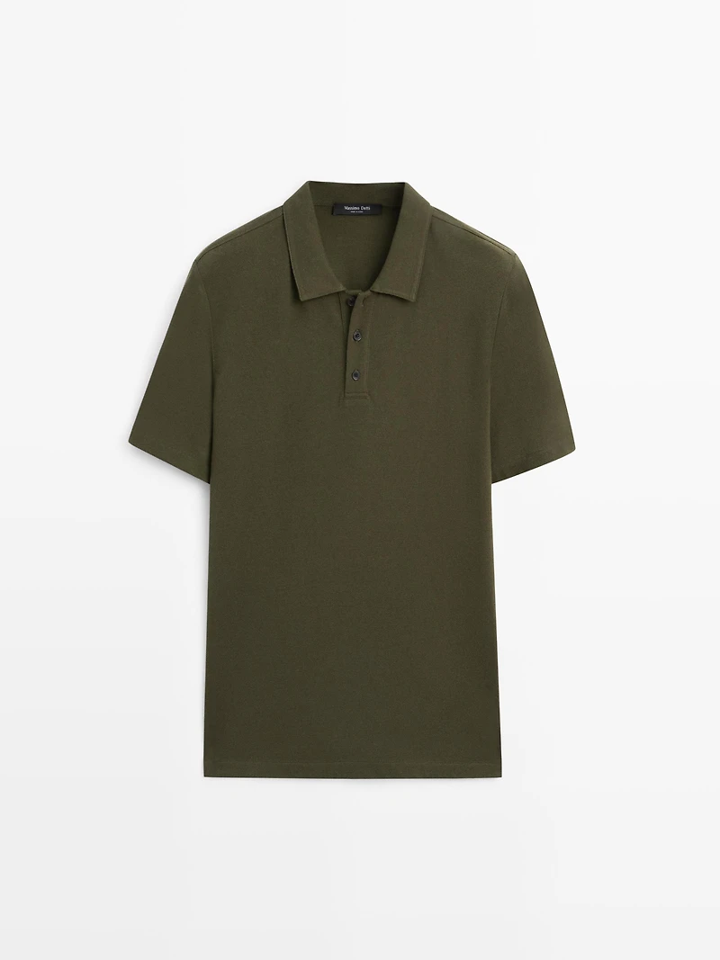 Micro-textured cotton blend polo shirt