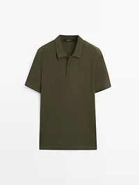 Micro-textured cotton blend polo shirt