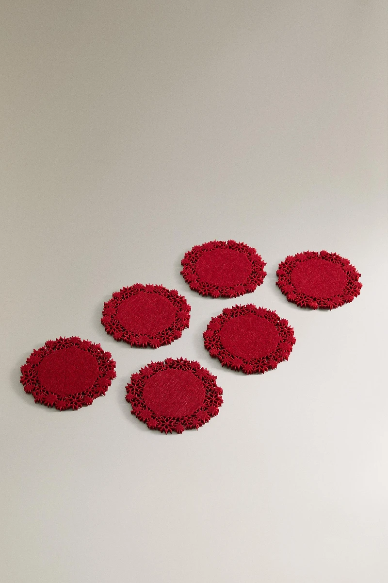 SET OF CHRISTMAS SNOWFLAKE FELT COASTERS (SET OF 6)