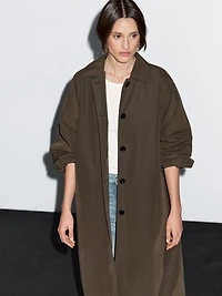 Water-repellent technical fabric trench coat with button detail