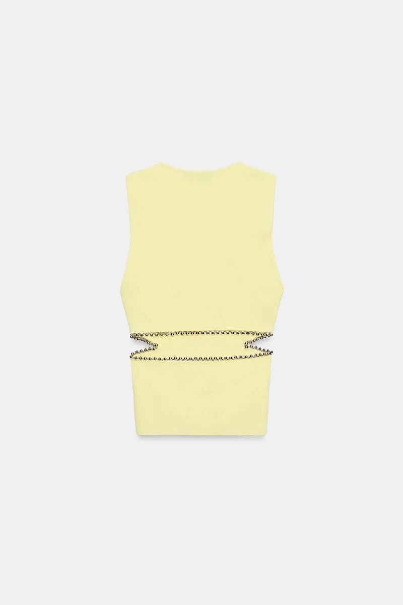 CUT OUT KNIT TOP WITH BEADS