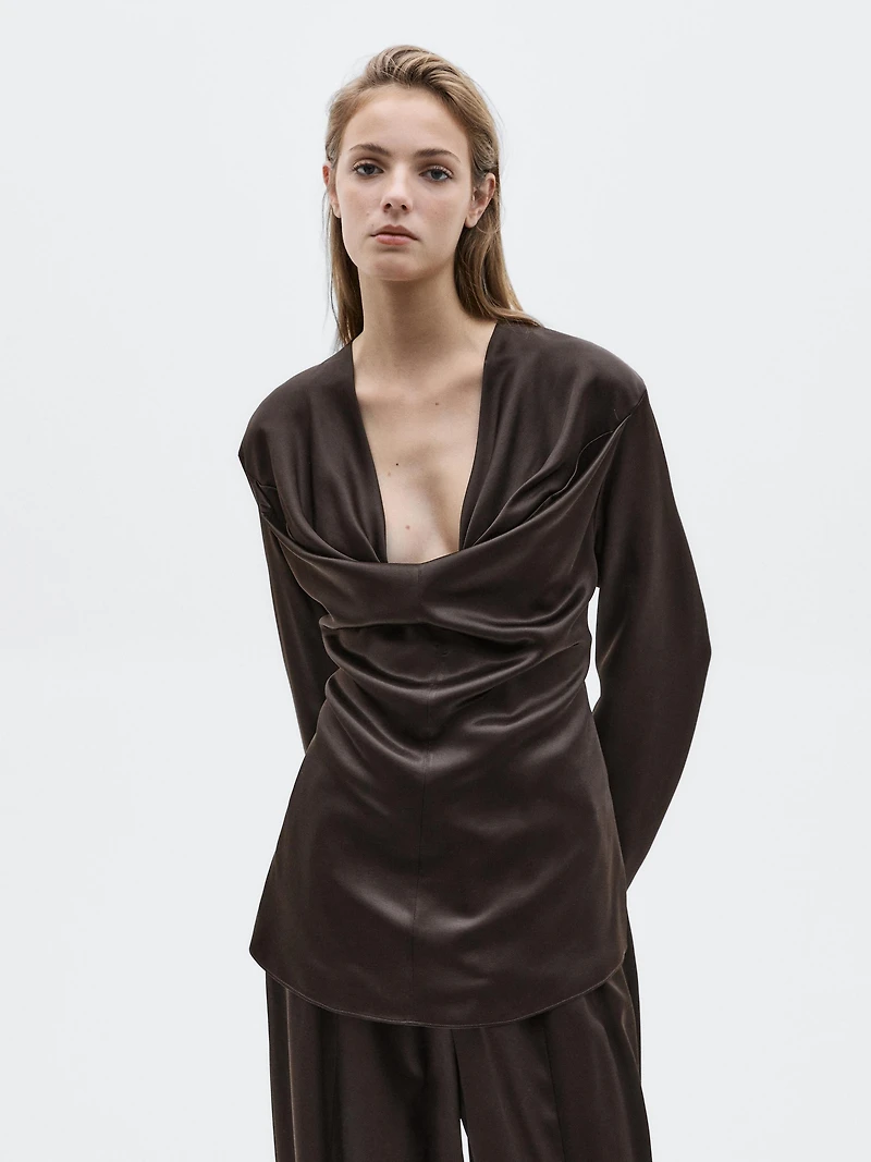 Satin blouse with neckline detail - LIMITED