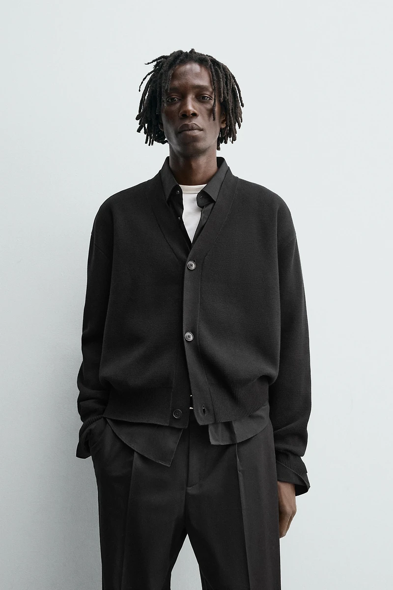 TEXTURED COTTON CARDIGAN