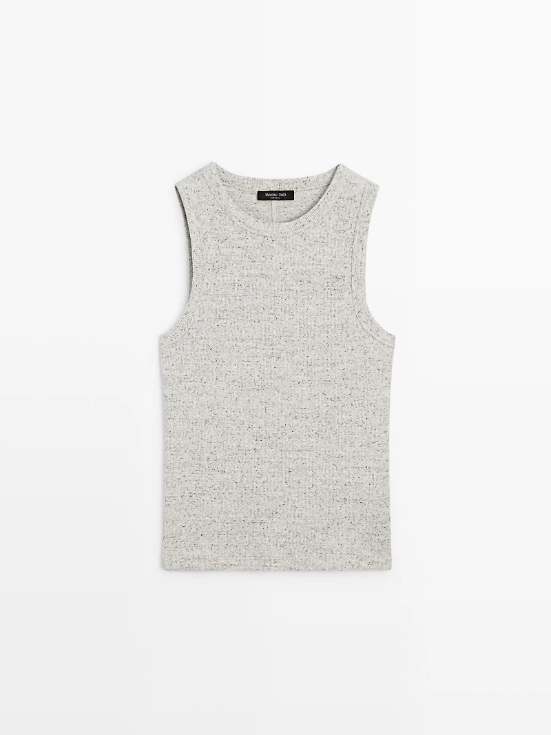 Sleeveless cotton blend T-shirt