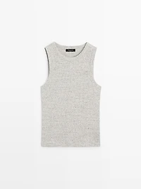 Sleeveless cotton blend T-shirt