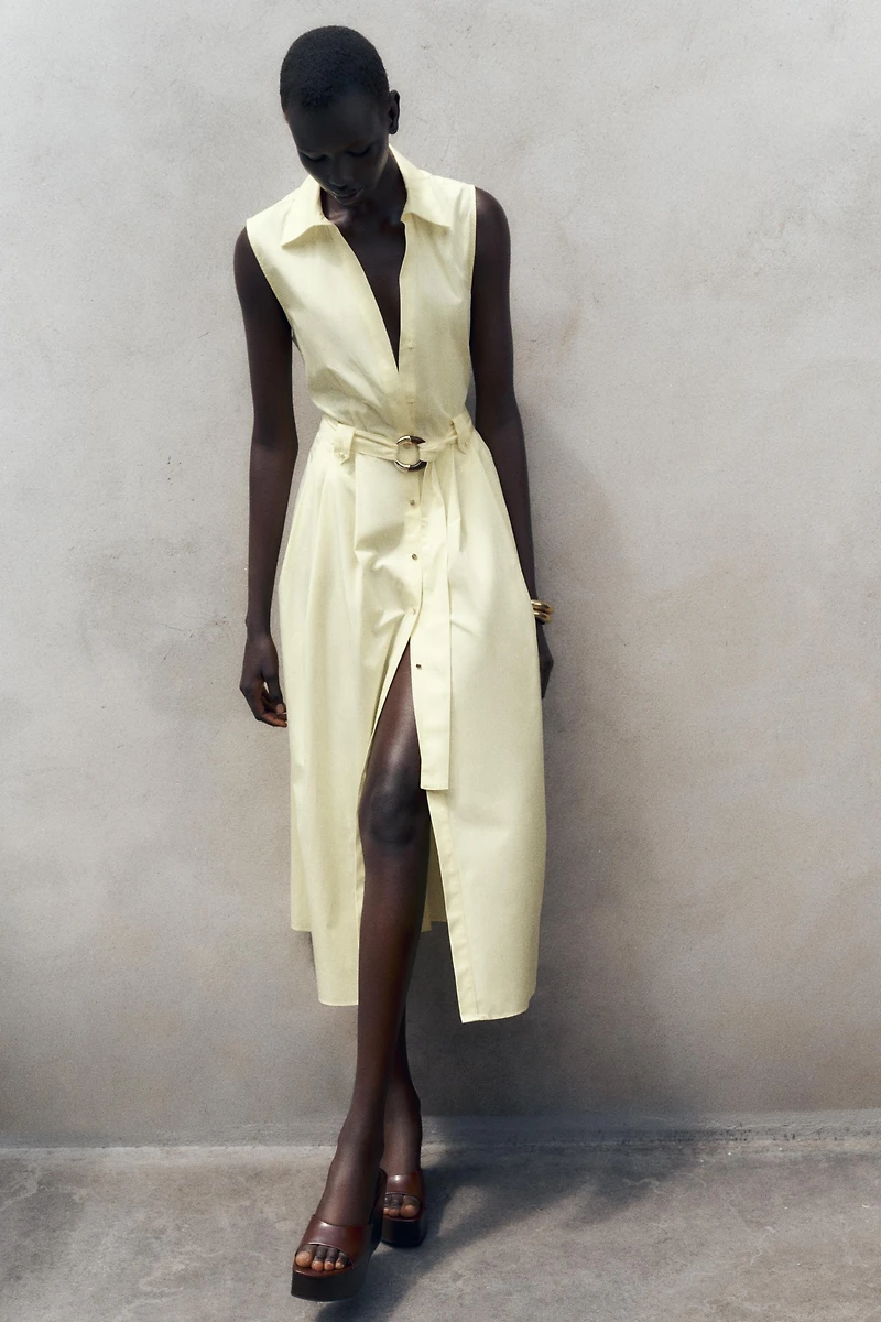 ROBE MIDI EN POPELINE CEINTURE
