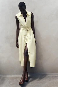 ROBE MIDI EN POPELINE CEINTURE