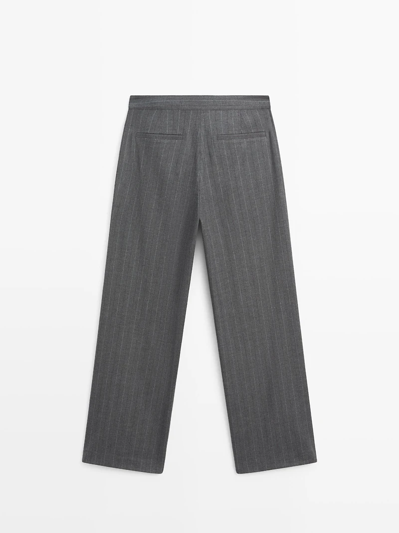 Darted pinstripe trousers