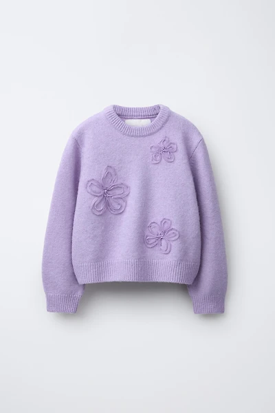 TULLE FLORAL KNIT SWEATER