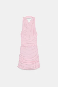 DRAPED HALTER MINI DRESS