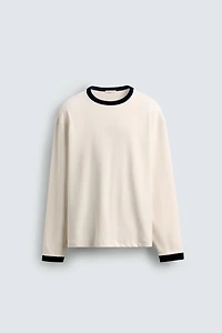 LONG SLEEVE CONTRAST RIBBED T-SHIRT