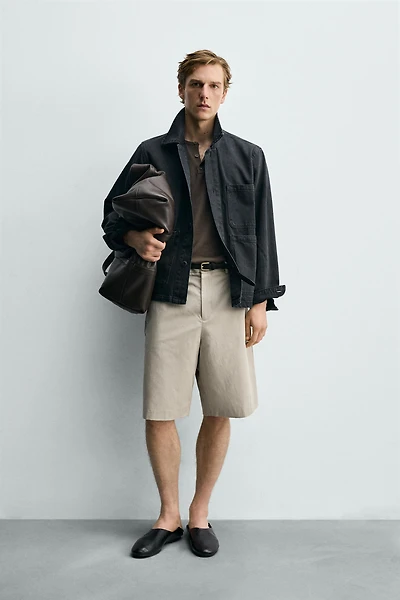 RELAXED FIT LINEN COTTON BLEND SHORTS