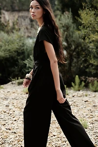 LINEN BELTED LONG JUMPSUIT