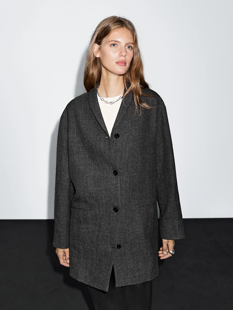 Manteau laine mi-long avec col à revers