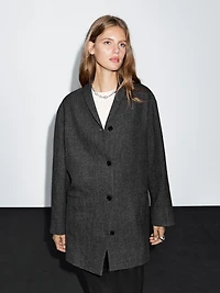 Manteau laine mi-long avec col à revers