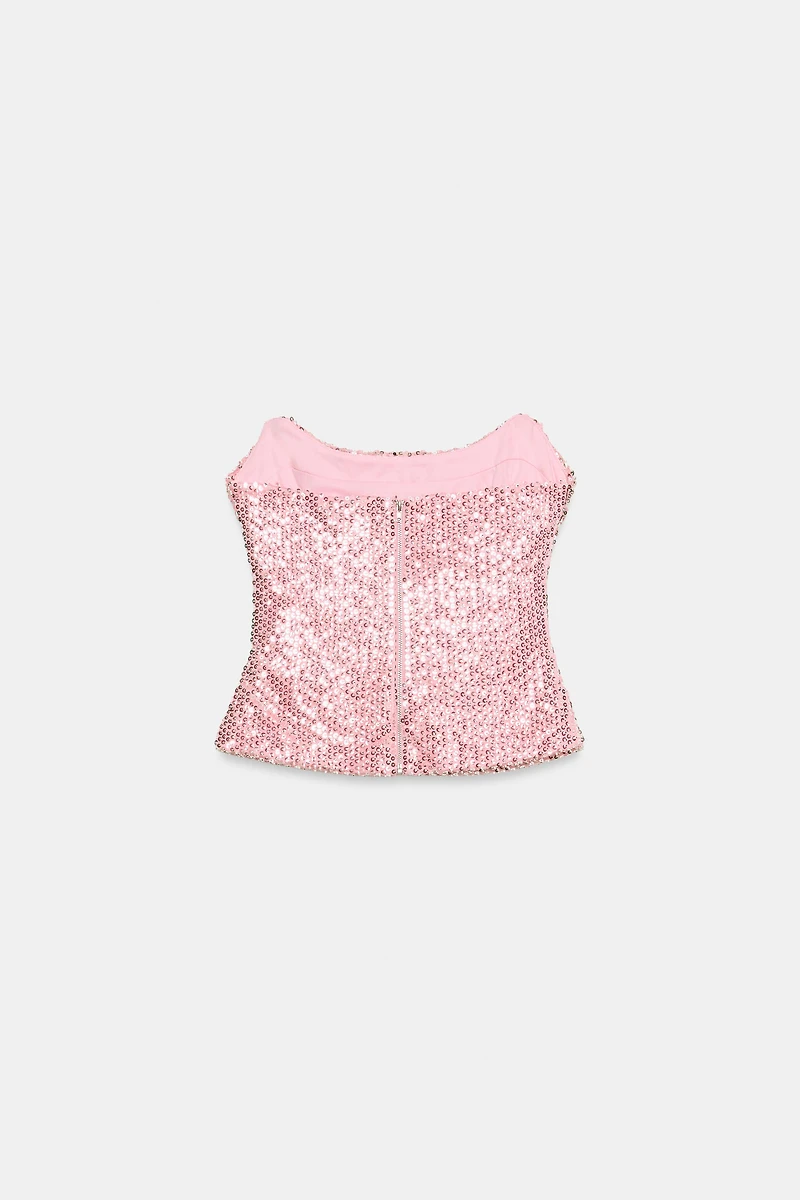 STRAPLESS SEQUIN TOP