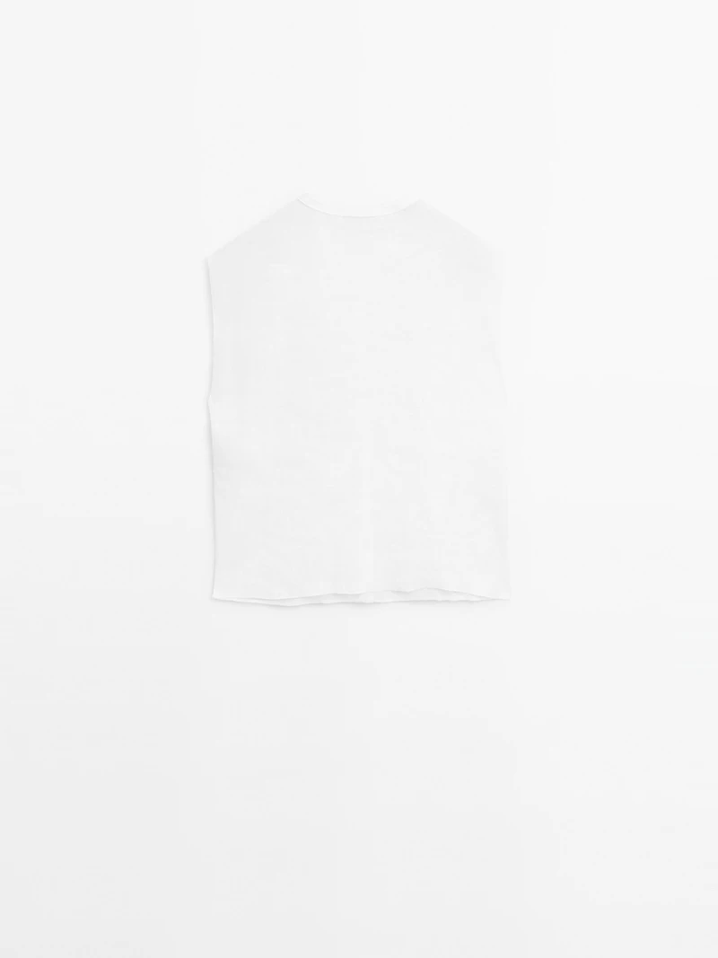 Linen blend crochet detail blouse