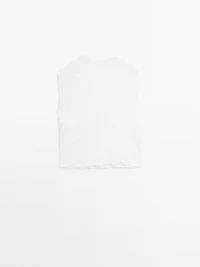 Linen blend crochet detail blouse