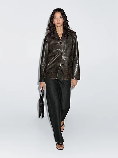 Nappa leather blazer with distressed finish