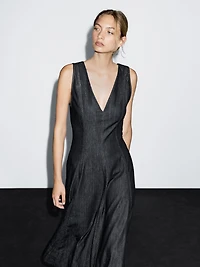 Denim midi dress with seam details