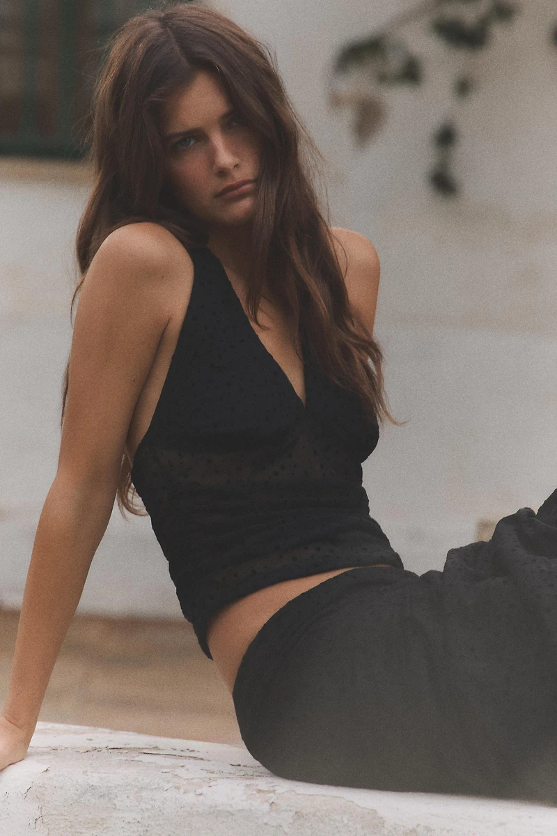 DOTTED MESH HALTER TOP