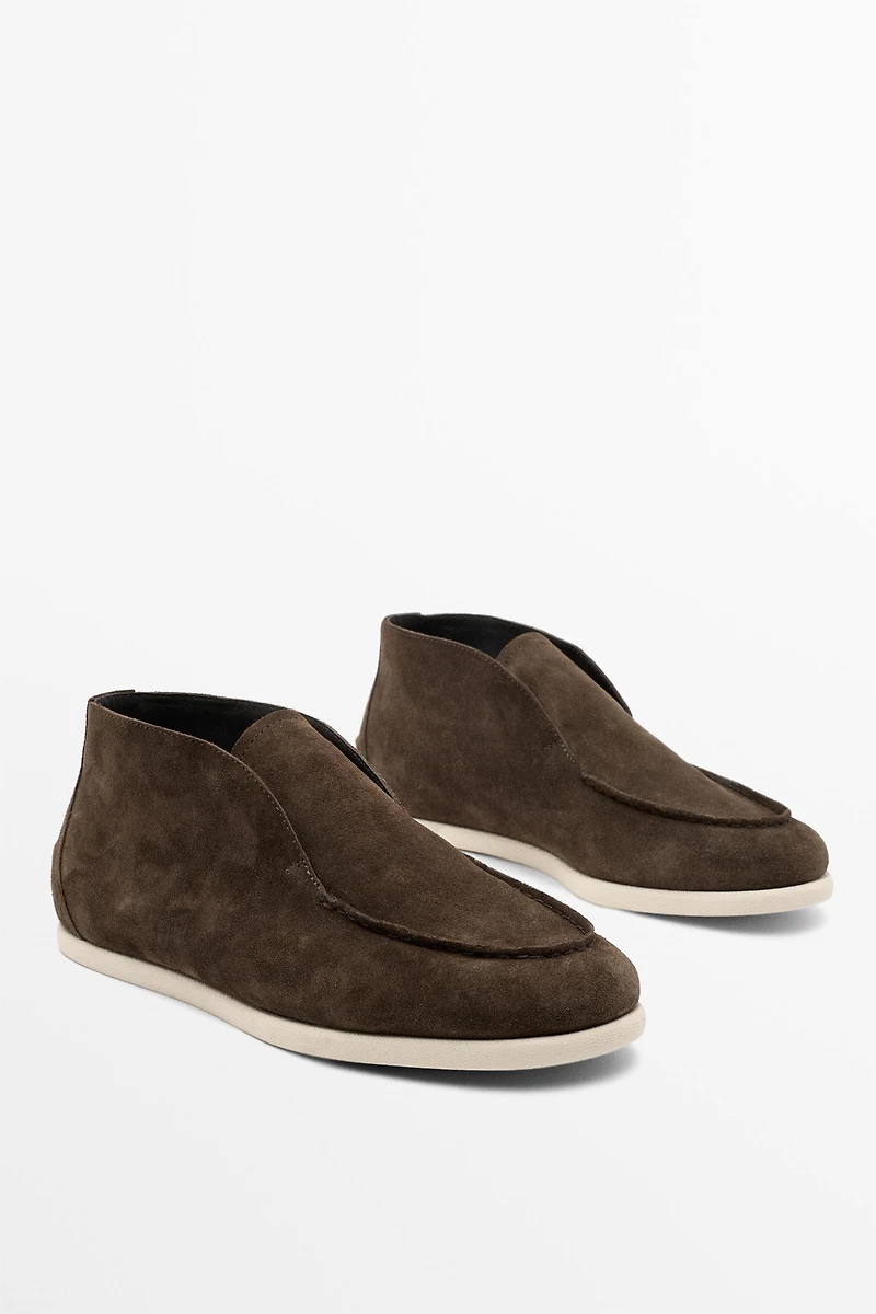 Split suede leather ankle loafer