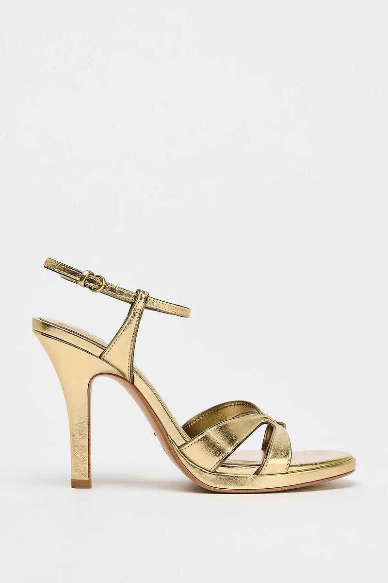 METALLIC EFFECT HEELED SANDALS