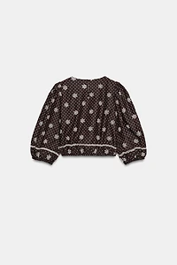 EMBROIDERED PERFORATED POLKA DOT BLOUSE