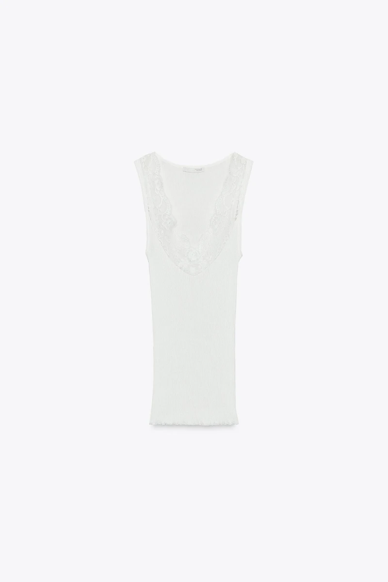 T-SHIRT CÔTELÉ DENTELLE