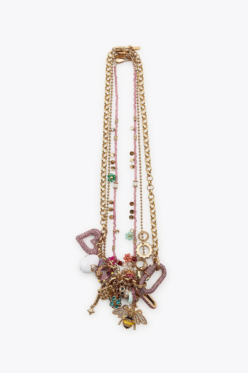 3-PACK OF BEADED CHARM GLITTER NECKLACES