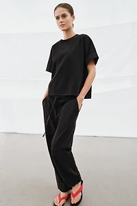 PANTALON EN COTON ÉPAIS À JAMBES LARGES
