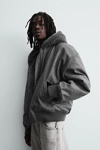REVERSIBLE FAUX LEATHER BOMBER JACKET