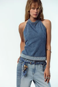 Z1975 COMBINED DENIM HALTER TOP