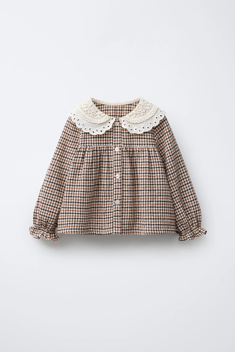 EMBROIDERED COLLAR PLAID SHIRT