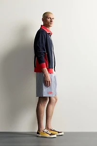 RELAXED FIT STRIPED PATCH BERMUDA SHORTS