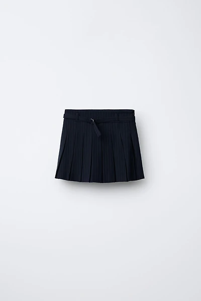 PINSTRIPE BELTED SKIRT