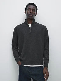 Mock neck knit sweater with zip