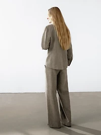 Check cotton blend straight-leg trousers