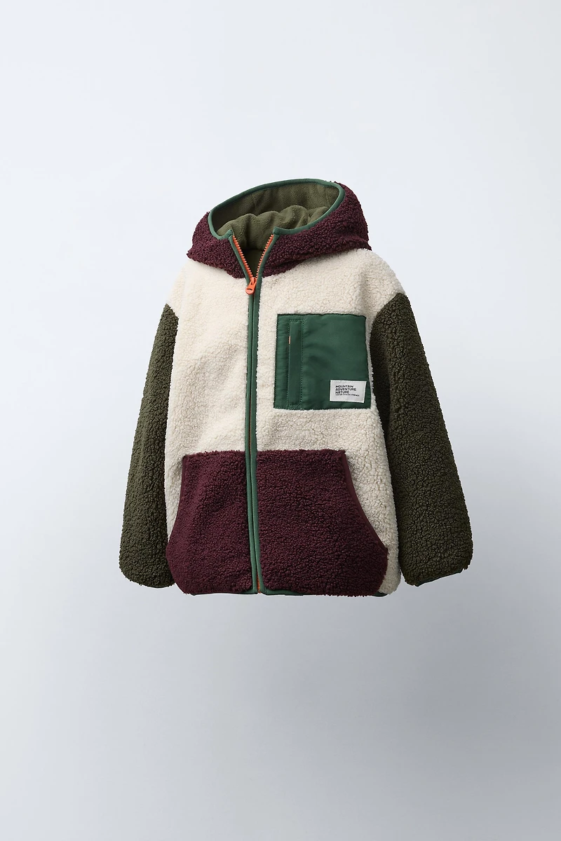 BLOUSON EFFET MOUTON COLOR BLOCK DOUBLURE POLAIRE
