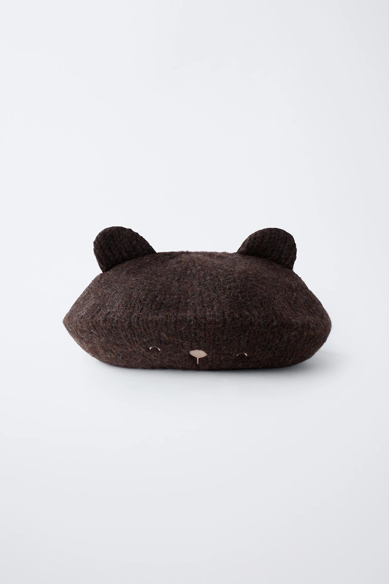 EMBROIDERED EAR KNIT BERET