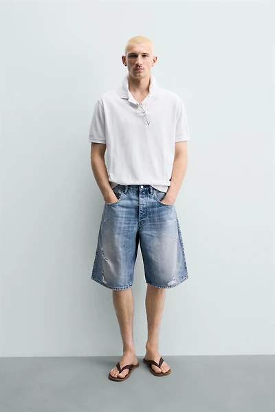 RIPPED BAGGY FIT DENIM SHORTS